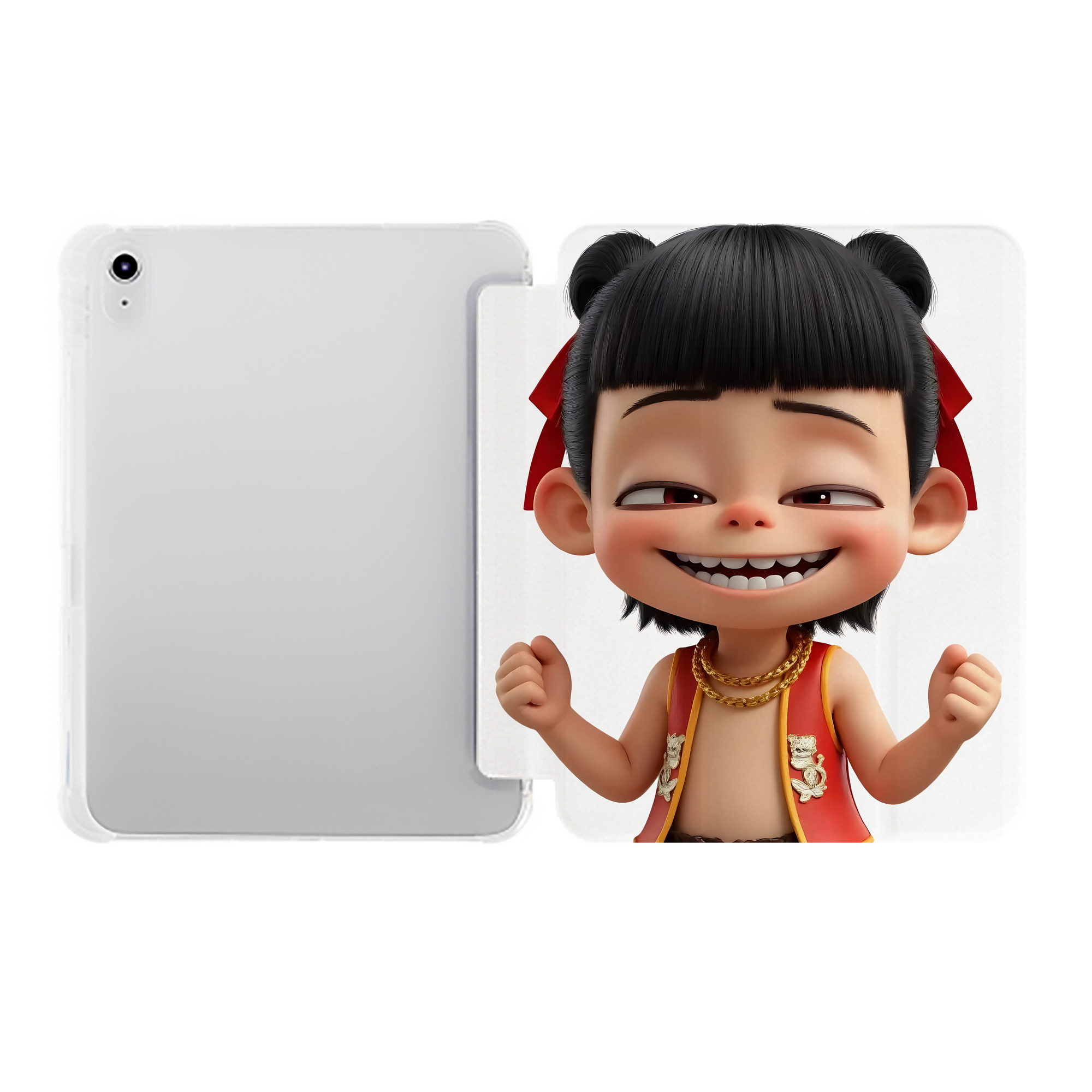 （画像用） Ne Zha 2 ナタ 魔童の大暴れ IPad ケース ペン収納付き 三つ折りスタンド PUレザー×シリコン 対応機種9.5/10.5/10.9インチ
